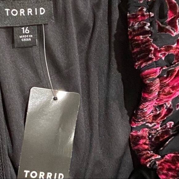 Torrid 16 Dress Retro Cocktail Plus Semi Formal Velvet Burnout Babydoll Dress - Picture 15 of 17